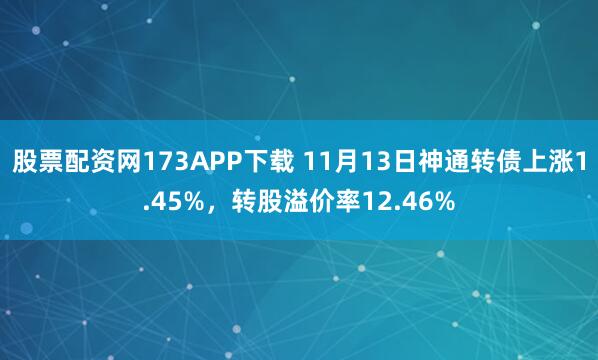 股票配资网173APP下载 11月13日神通转债上涨1.45%，转股溢价率12.46%